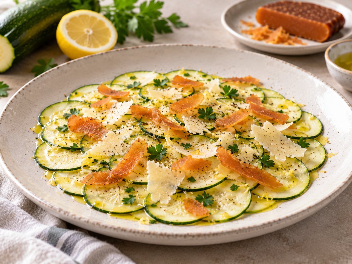 Carpaccio de courgette, parmesan et poutargue